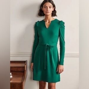 Boden Puff Sleeve Belted Ponte Dress